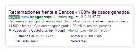 Ejemplo anuncio AdWords marketing jurídico